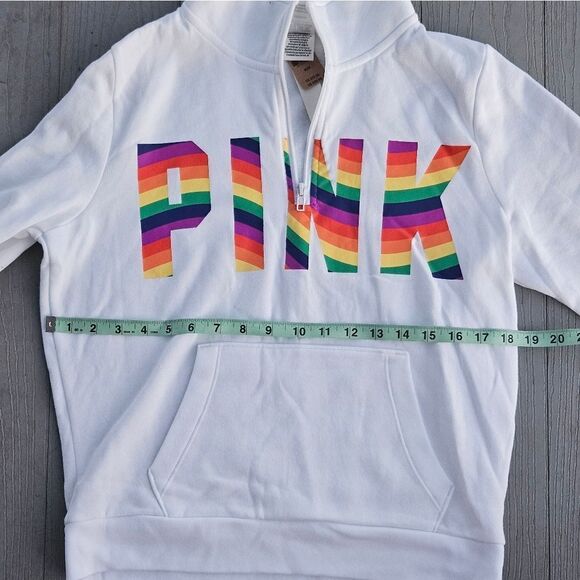PINK Everyday Lounge Perfect Quarter Zip Classic Pullover OPTIC WHITE PRIDE MED. - Picture 10 of 16